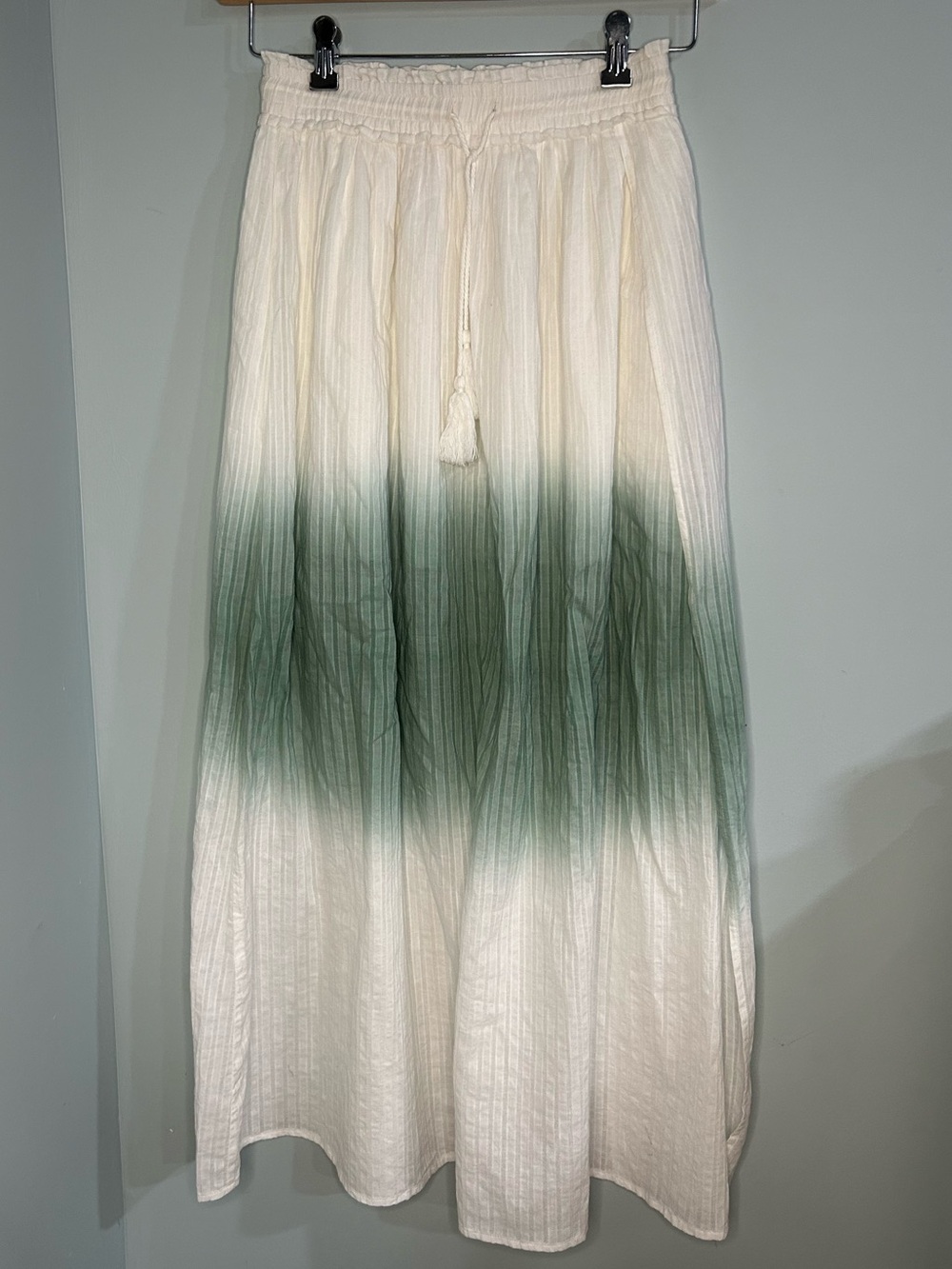 Hem & Thread Cotton Hand Dyed Teal Green White Beach Midi Small